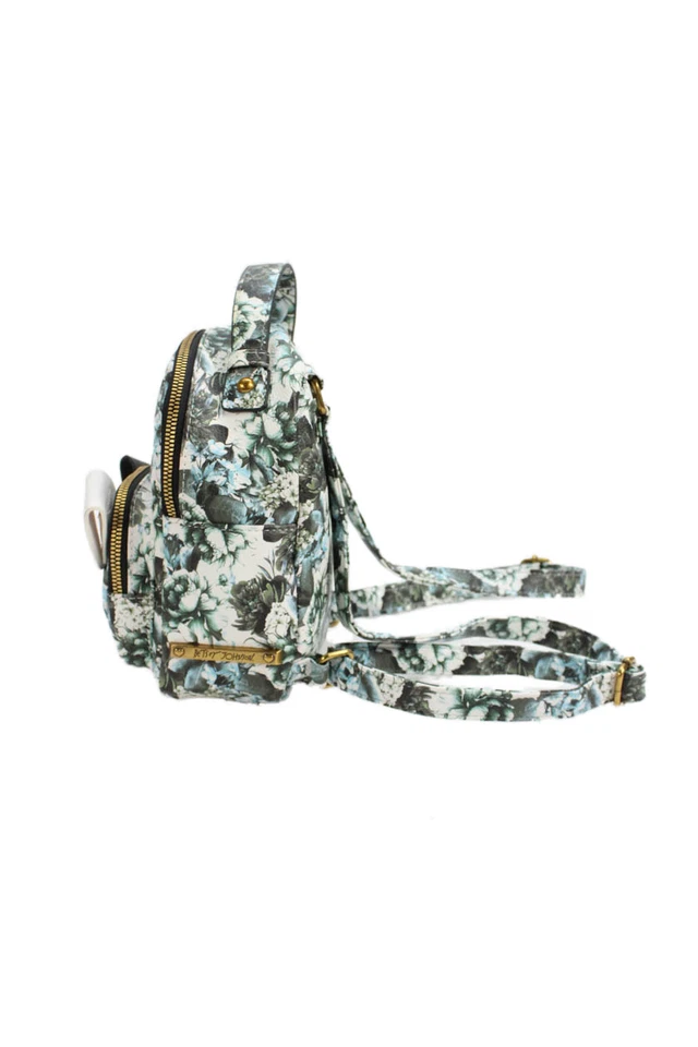 Mini mochila floral Betsey Johnson para mujer con cierre de cremallera bolsillo interior talla S Foto 3 de 4