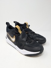 Nike Youth Size 7Y Team Hustle Boys Basketball Sneakers Black Gold DV8996-004