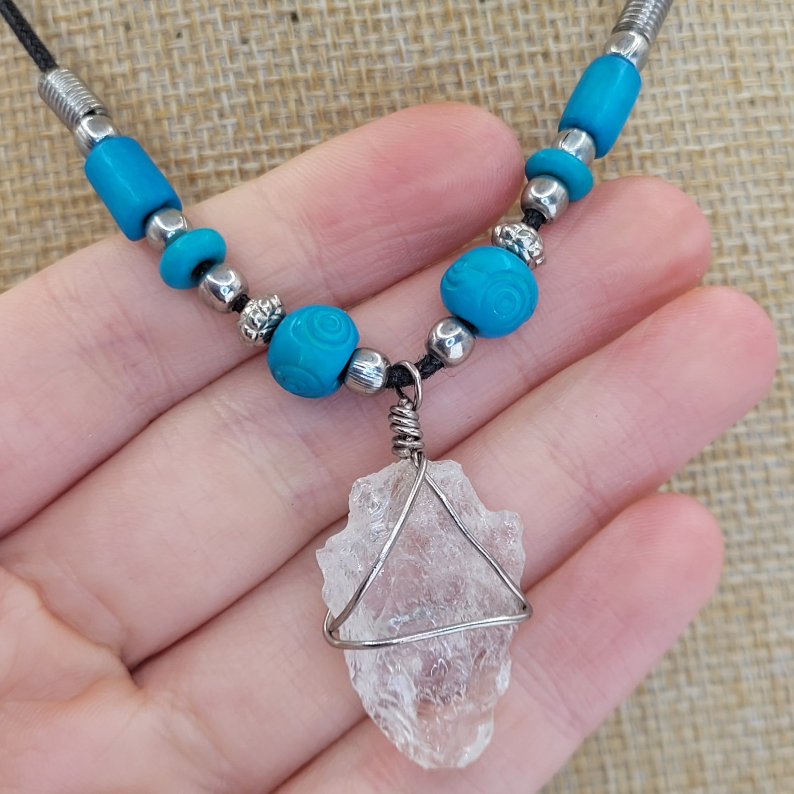 Rough Clear Quartz Crystal Arrowhead Pendant Chok… - image 1
