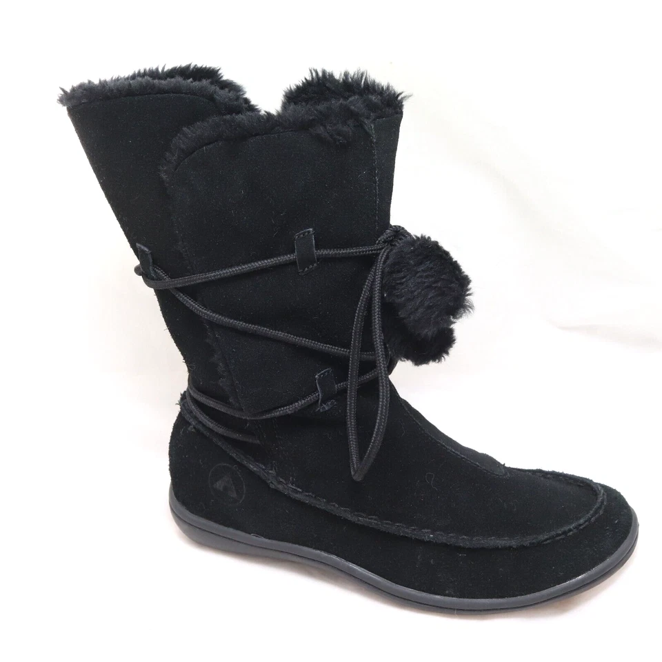 Airwalk Women's Size 7 Black Leather Faux Fur Lined Ankle Boots - Imagem 3 de 4