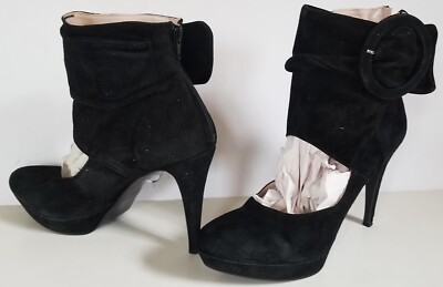 BATA black suede CUT OUT 4.5'' heel BUCKLE Ankle strap BOOTIES 41 9.5 from ITALY