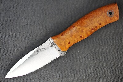 Fiddleback Forge Bush Hermit Knife by Andy Roy .16'' A2 Blade, Box Elder Wood
