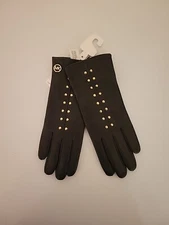Michael kors Leather Astor Studded Gloves with Touch Tips, Women Black, M