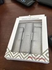 LODIS Adhesive Tech Card Case Phone Stand Silver NEW Leather RFID Protection