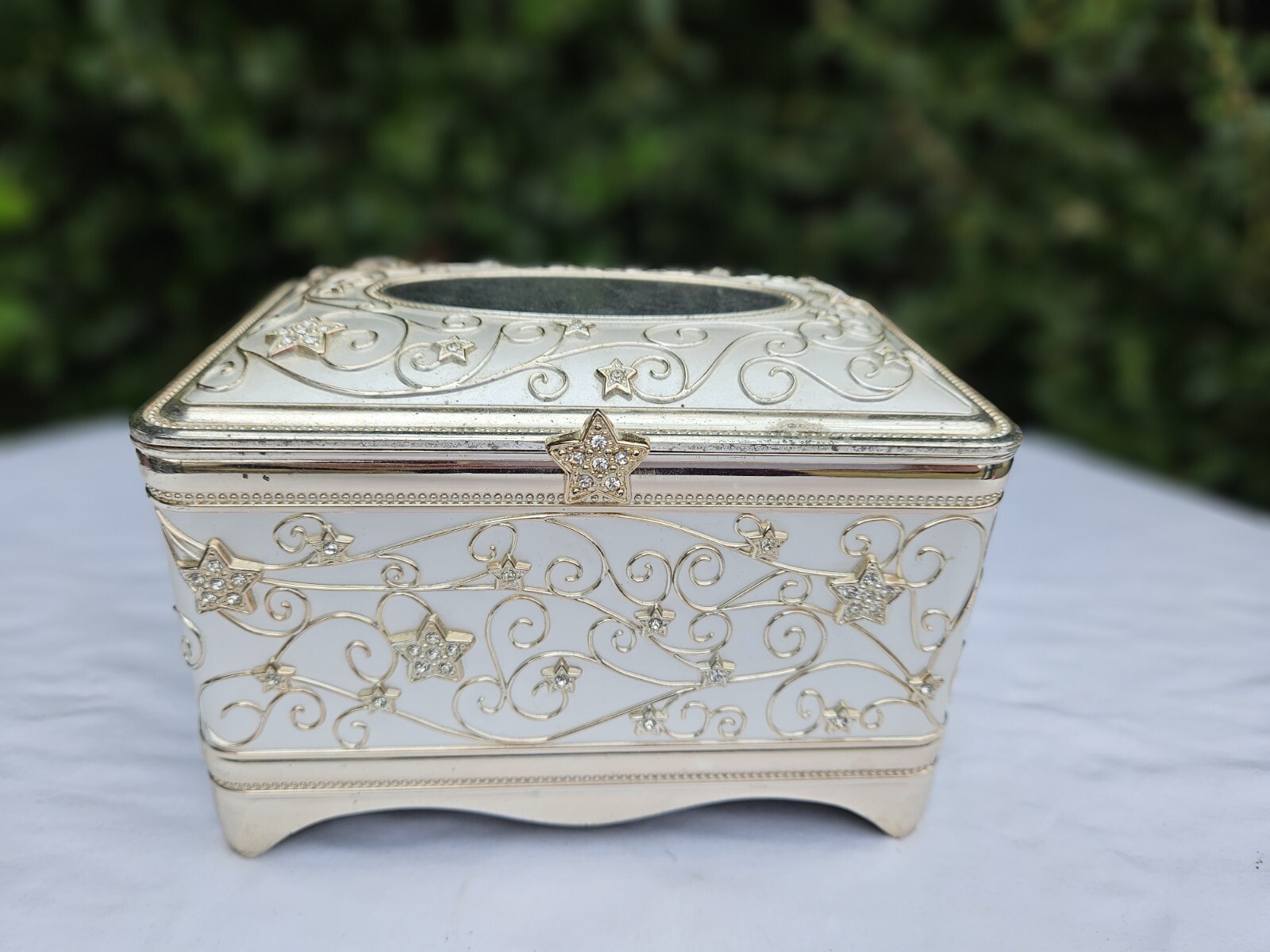 Engraved Musical Jewelry, Keepsake Storage Box Organized W/White Crystal Stars-image