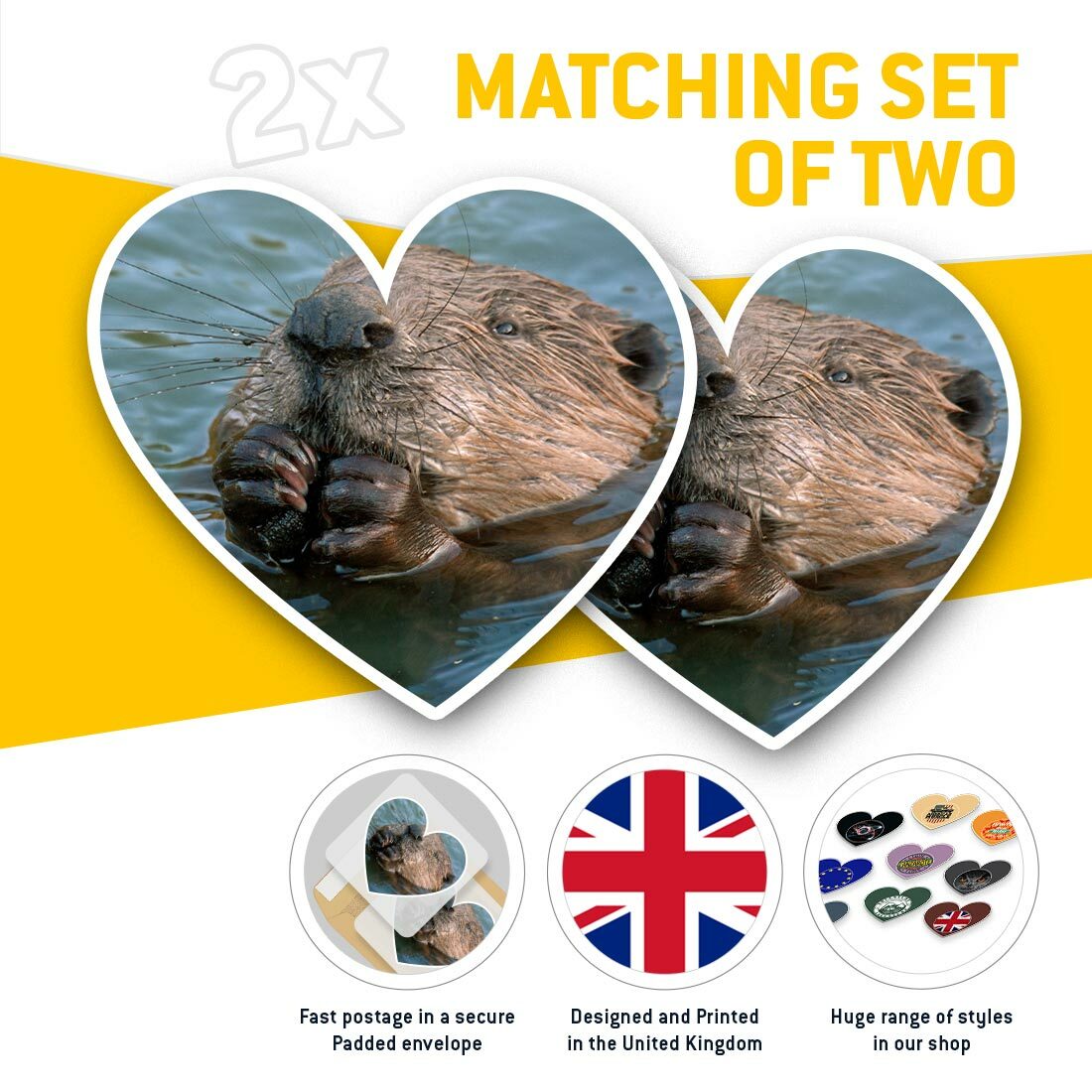 2 x Heart Stickers 15 cm - Wild Eurasian Beaver Swimming #15568 | eBay ...