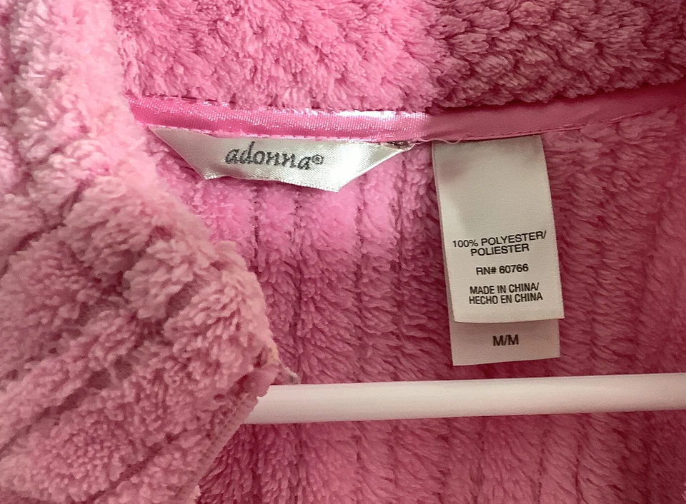 Adonna 女式毛绒抓绒拉链长袍粉色纹理条纹披肩领 — 第 2/4 张图片