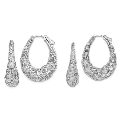 Componente Castone Di Argento 925 Connettore Con Zirconi Ovale 15x23mm Interno 10x13mm 4pz Rodiato