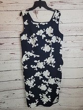 Talbots Navy Blue Floral Pockets Sleeveless Sheath Dress Women's Size 10