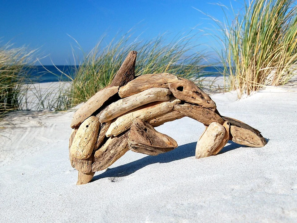 SEESTERN Treibholz Deko mit Delphin ( 33 cm ) Motiv Wanddeko Driftwood Holzdeko - Bild 2 von 4