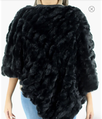 La Fiorentina Black Faux Fur Asymmetric Poncho (JL20FFF2068) One Size - NWT