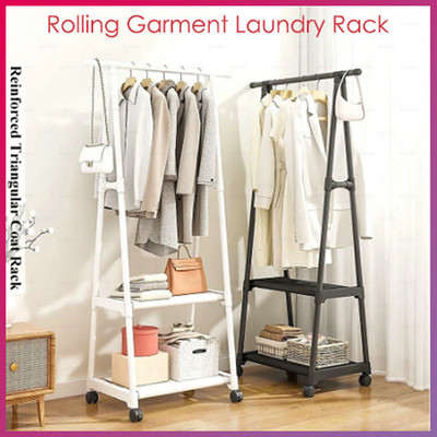 Rolling Garment Laundry Rack Clothes Rack On Wheels Clothes Storage Shelf Home