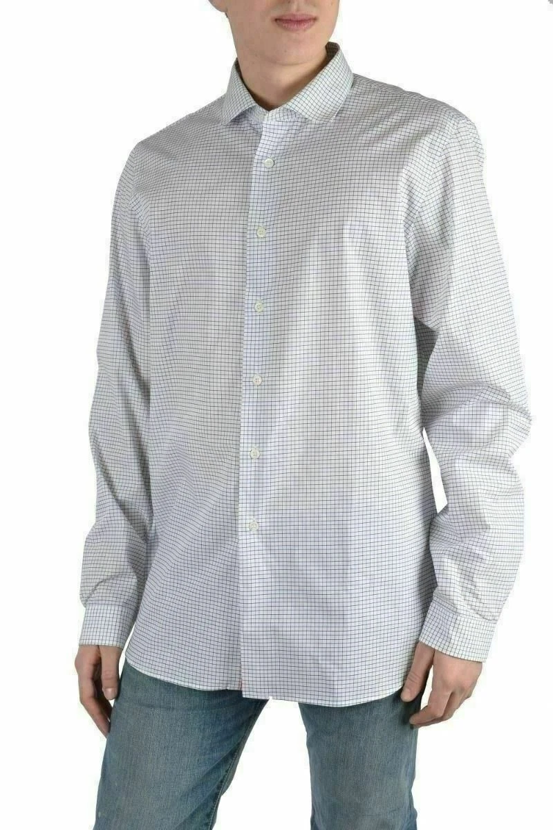 Prada Camicia Uomo Multicolore Plaid Manica Lunga Vestito US 17 IT 43