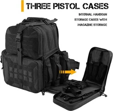 Tactical Range Backpack Bag for Handgun And Ammo with 3 Pistol Carrying Case