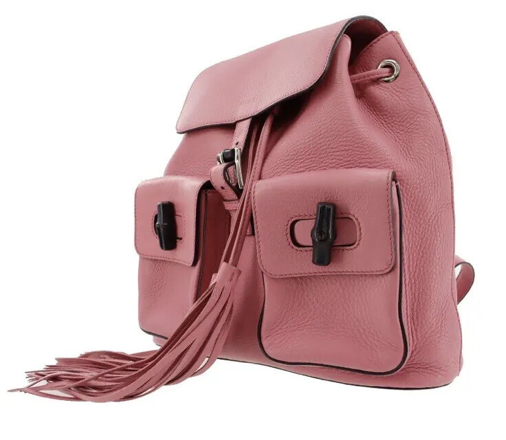 GUCCI Bamboo Pink Leather Tassel Fringe Drawstring Daily  display picture 1