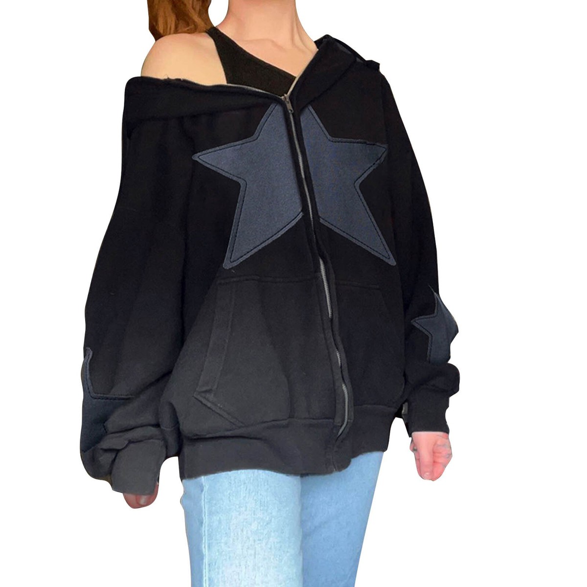 Womens Long Sleeves Sweatshirt Loose Hoodie Zipper Outwear