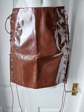 P248 Chocolate Vinly Lace Up Side Mini Skirt Size 10 By Prettylittlething