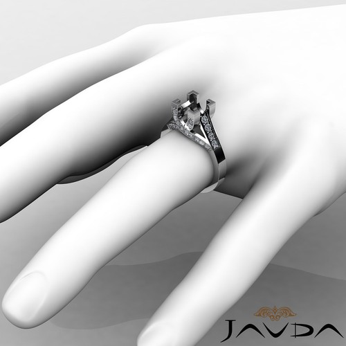 Pave Set Diamond Engagement Ring 14k White Gold Princess Cut Semi Mount 0.80Ctw - Picture 4 of 6