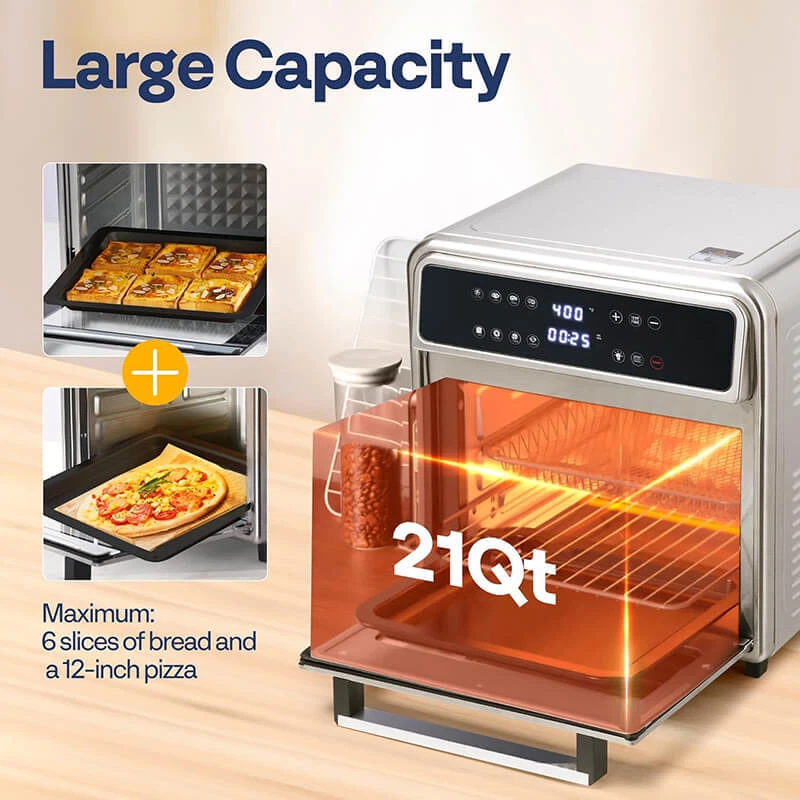 21Qt 8-in-1 Air Fryer Toaster Oven with Convection Rotisserie & Dehydrator 1800W