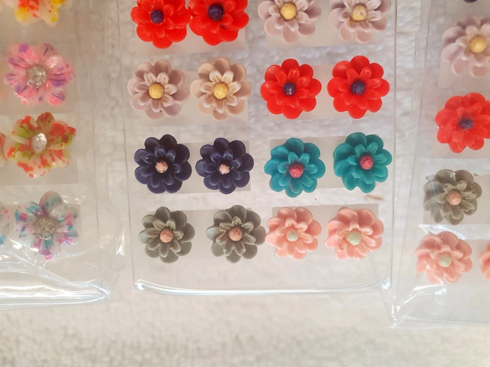 Joblot 60 пар смешанный дизайн полимерной глины цветок 12 мм серьги-гвоздики новый оптом - Изображение 2 из 4