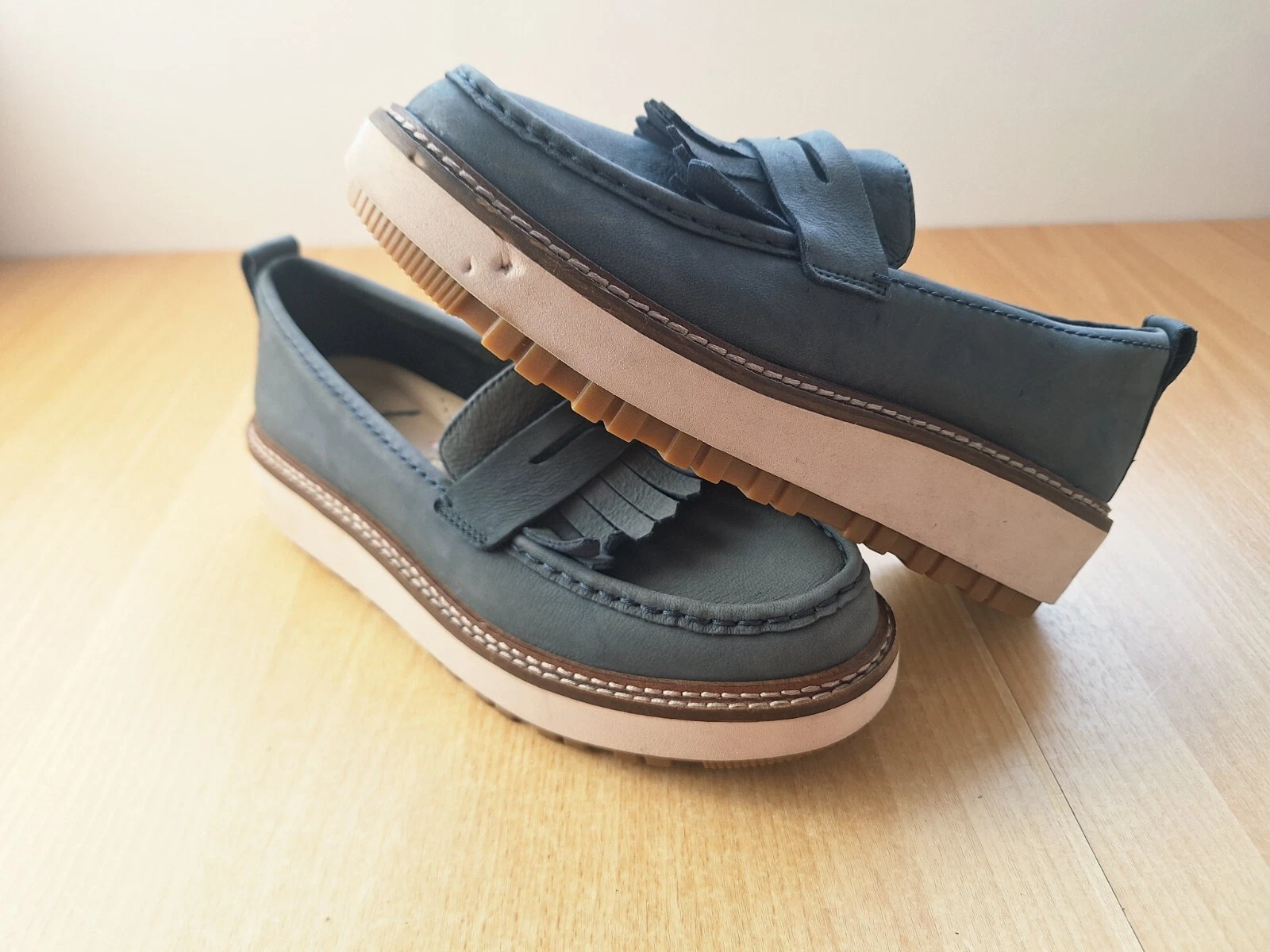 Mocassini Clarks Orianna W donna nabuk blu navy scarpe plateau taglia 5 5