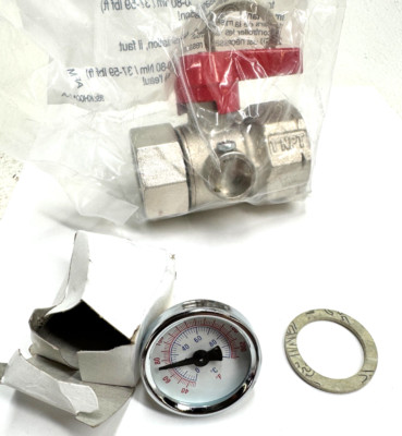 Ball Valve G1'' x 1'' NPT Handle Red Nickel Plated with Thermometer 4201725N