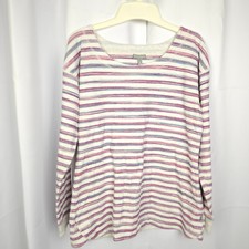 T by Talbots Womens Small Striped Back Button Pullover 3/4 Sleeve Sweater