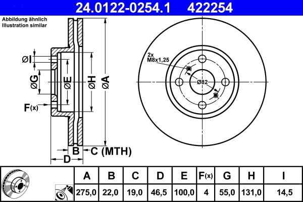 Disque de frein ATE 24.0122-0254.1 équivalent OE 43512-52130 haute performance