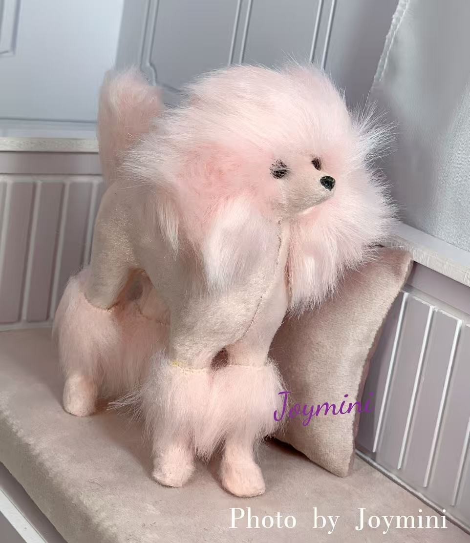 1:6 Mini Pink Poodle Dog Plush Toy Figure Action Simulation 