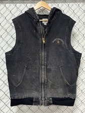 Vintage Carhartt Faded Black Hooded Zip Up Workwear Vest Size XL