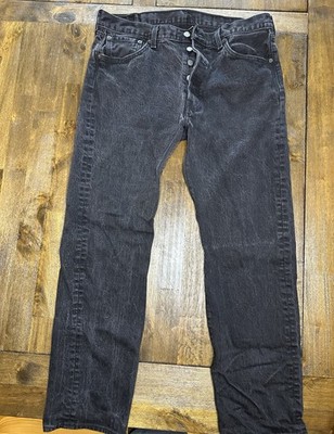 Levi's 501 Men's Black Straight Leg Button Fly Denim Jeans Dark Wash Size 36x30