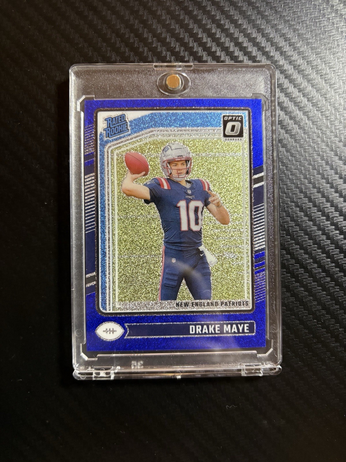 2024 Donruss Optic Drake Maye #229 Blue Glitter Prizm Rated Rookie (RC) Patriots