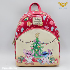 Loungefly Disney Stitch  Angel Holiday Tree Christmas Red Mini Backpack New