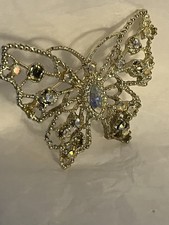 Gold Butterfly Brooch Pin Metal Rhinestone Cl...