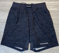 Alphalete Mens Shorts Blue Camo Drawstring Zip Infinity Gym Active Size Small
