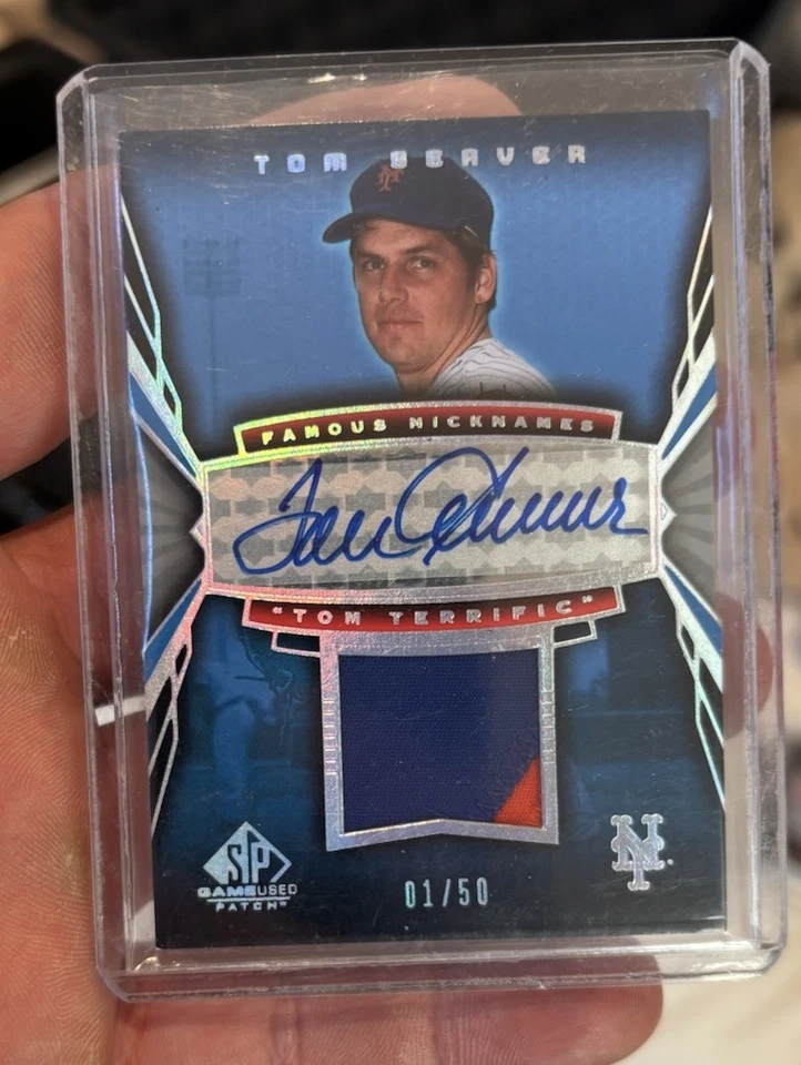 Tom Seaver 2004 Famous Nicknames SP Auto Patch Game Used Card  #1/50 Rare. - Image 2 of 3