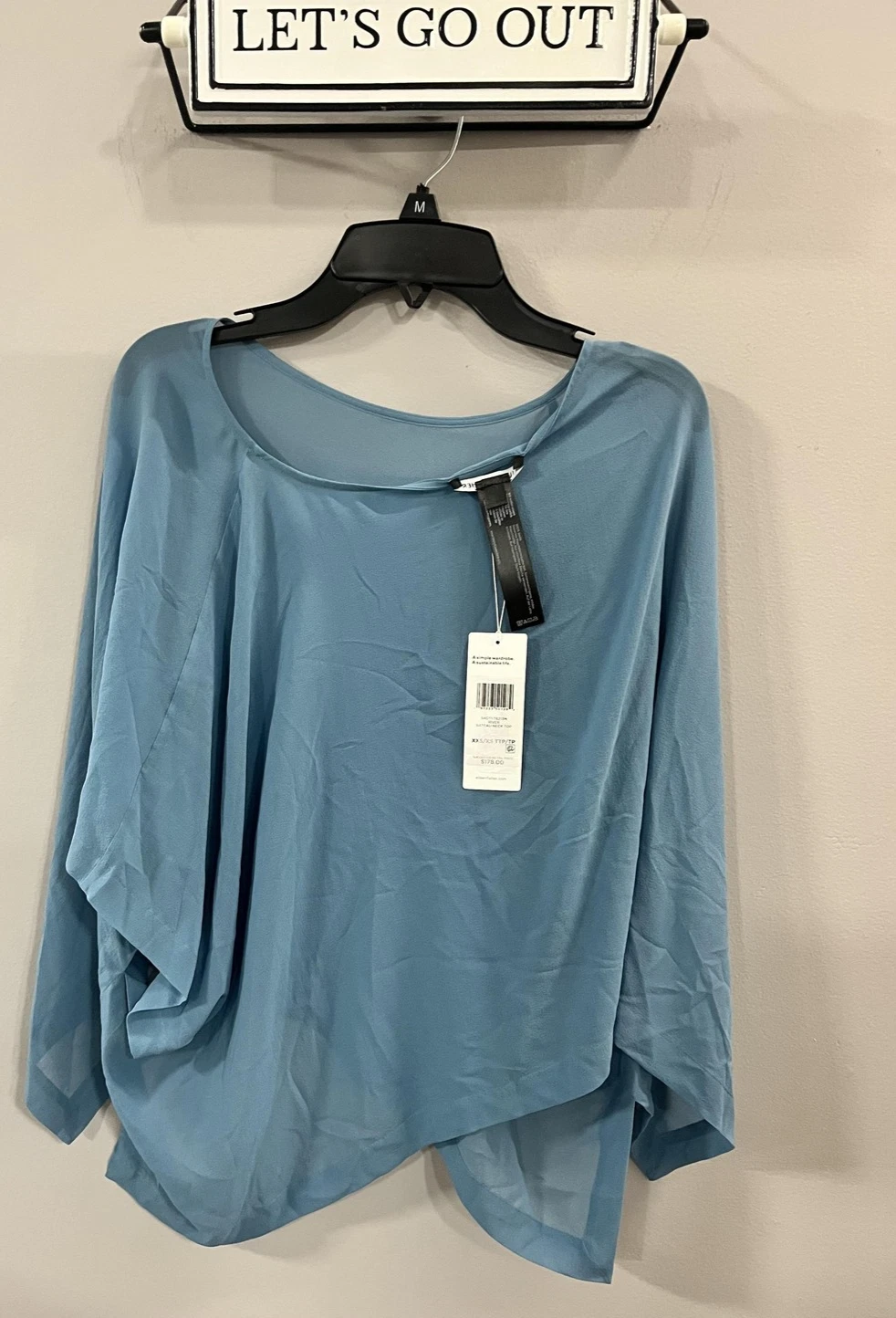 Eileen Fisher Bateau Neck Top Womens XXS XS Blue Sheer Silk Georgette Poncho