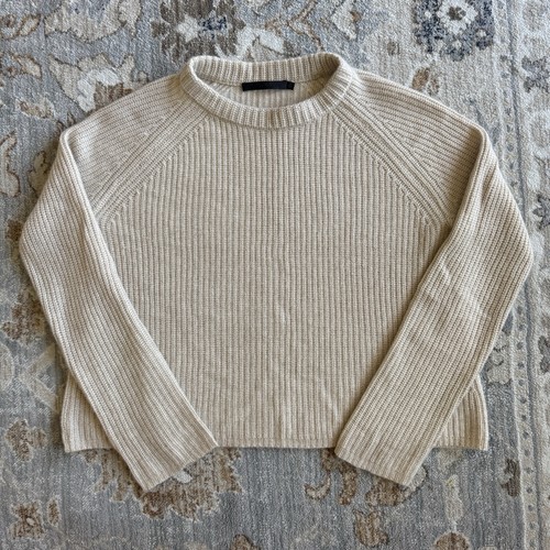 Jenni Kayne Cashmere Fisherman Sweater Ivory Cream Ribbed Knit Pullover Medium M