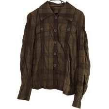 Joseph France Cotton-Wool Crinkle Effect Shacket Textured Brown Check Jacket XL