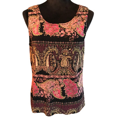 White Stag Sleeveless Floral Tank Top Gold Metallic Gypsy Boho Festival Size L