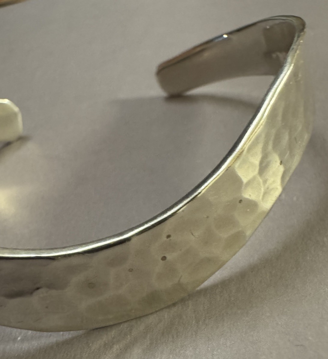 Solid Sterling Silver 925 Hammered Cuff Bangle Br… - image 9
