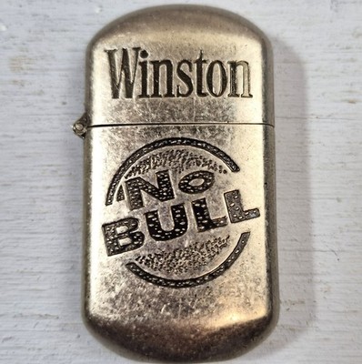 Vintage No Bull Winston Flip Top Cigarette Lighter Silver Tone Windproof