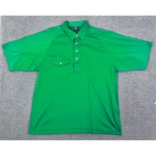 Lands End Mens Vintage Green Polo Shirt Cotton Single Stitch Made in USA Large