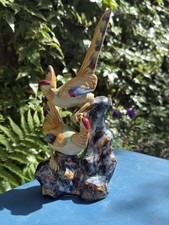 Vintage Retro Ceramic Bird Figurine Sculpture Pair On Lava Glaze Base 30cm