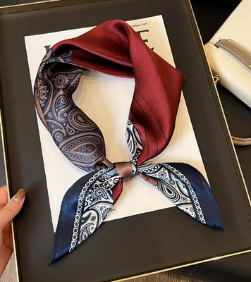100% Silk Mulberry Bandana Shawl Scarf Red cashew Print 26'' Neckerchief Wrap 
