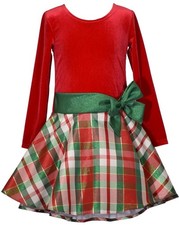NEW Bonnie Jean Girl Size 4T "RED PLAID GREEN BOW" Christmas Hipster Dress NWT