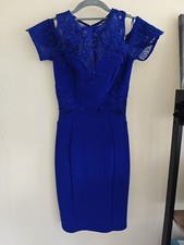Lipsy Cobalt Blue Cold Shoulder Fitted Lace Detail Dress UK 6