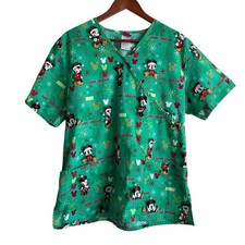 Micky Mouse Christmas Scrubs Disney Top L Medical Uniform Nurse Workwear Dental