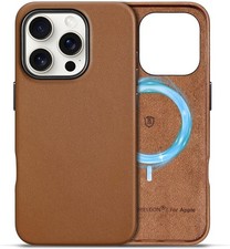 Genuine Leather Case for iPhone 16 Pro Magnetic Wireless Charging Slim Cover
