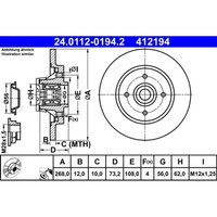 Bremsscheibe ATE 24.0112-0194.2 (2 Stk.) FüR CitroëN Peugeot DS C4 II 5008 Ds4